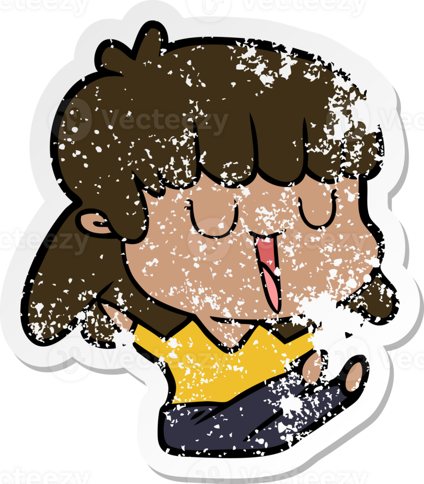distressed sticker of a cartoon woman png