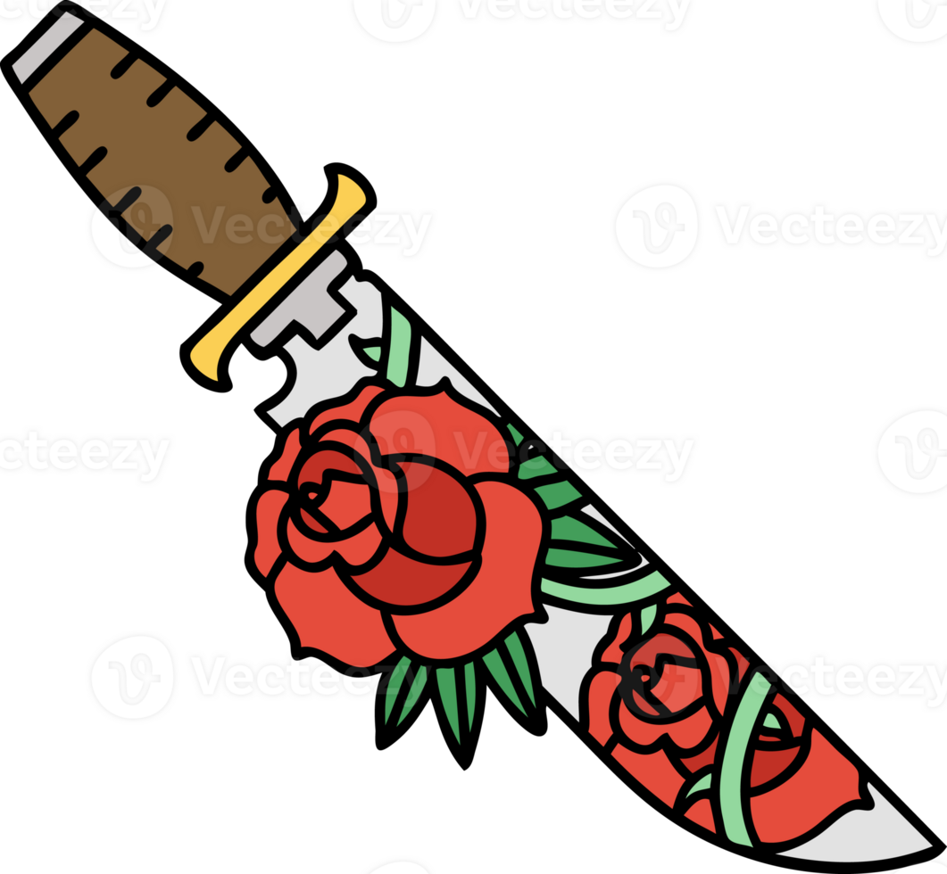 tattoo in traditional style of a dagger and flowers png