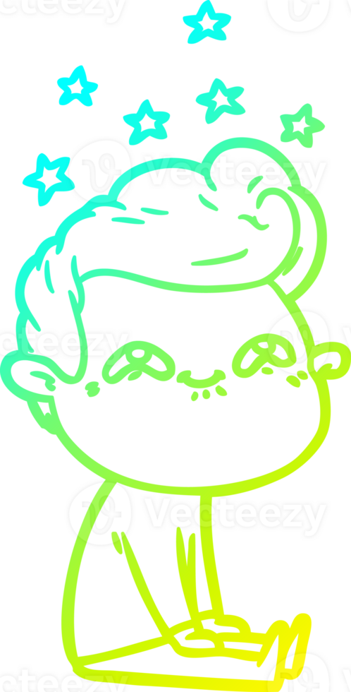 cold gradient line drawing of a cartoon excited man png