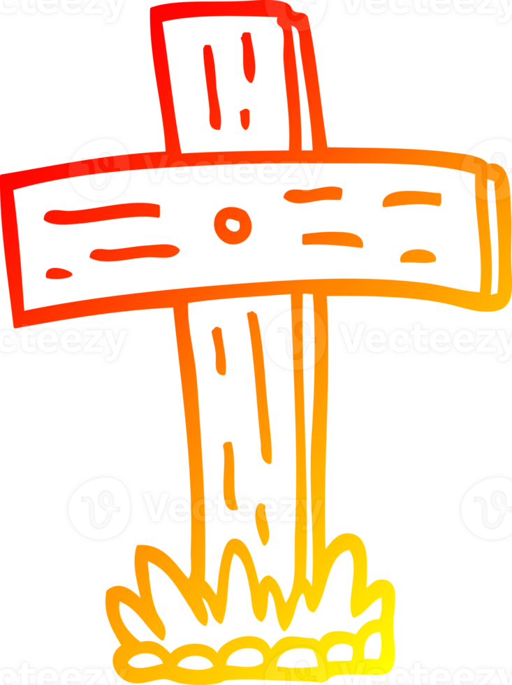 warm gradient line drawing of a cartoon graveyard cross png