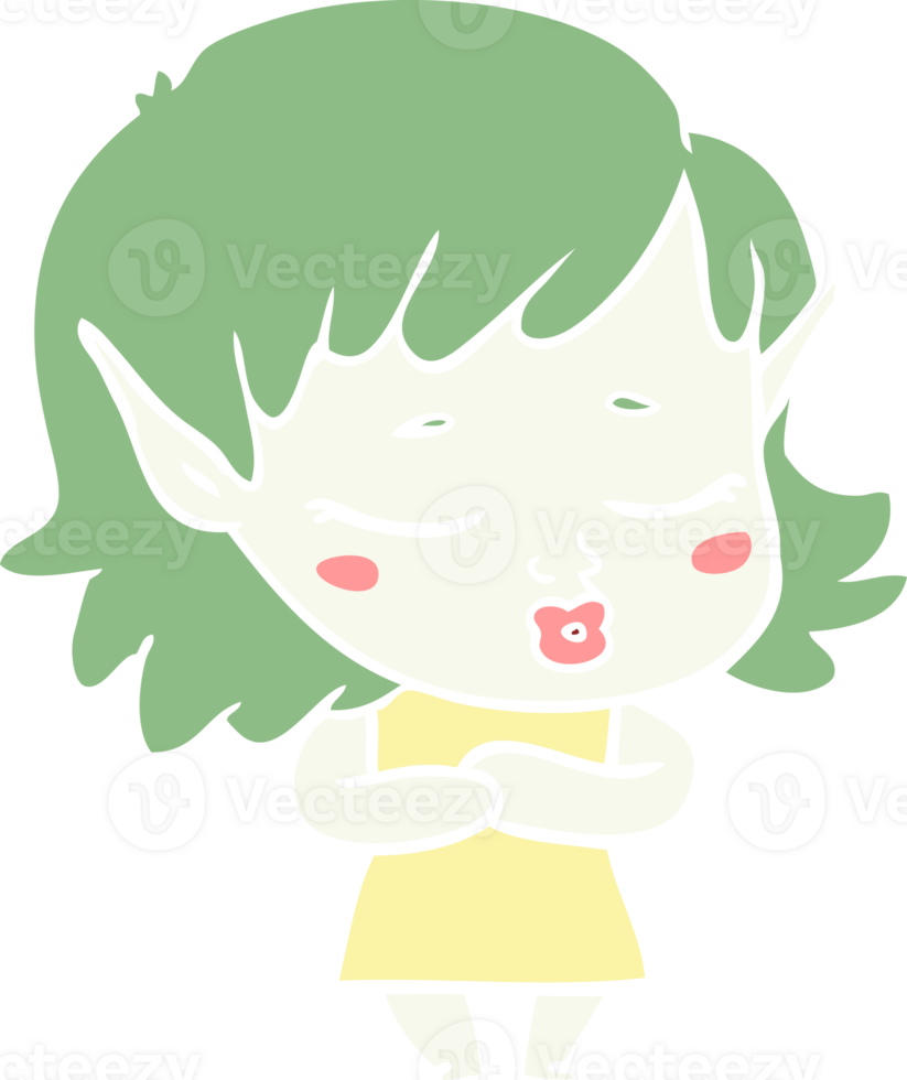 shy flat color style cartoon elf girl png