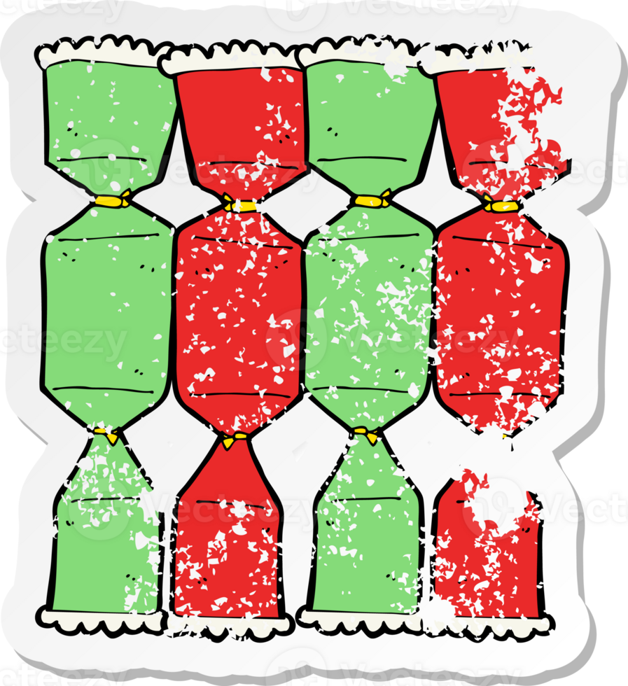 retro distressed sticker of a cartoon christmas cracker png