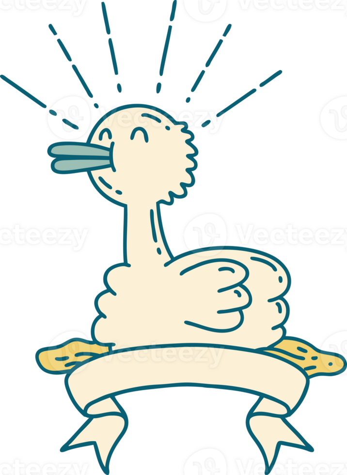 scroll banner with tattoo style swimming duck png