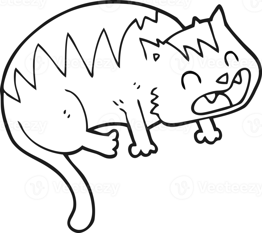 hand drawn black and white cartoon cat png