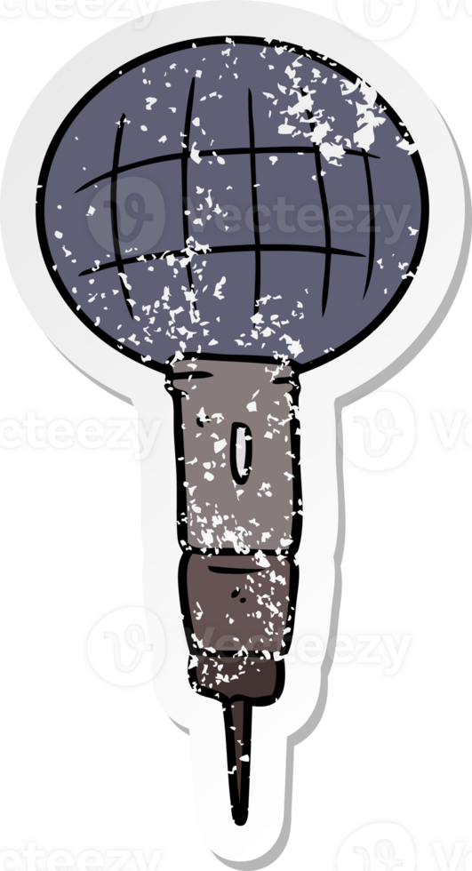 autocollant en détresse d'un microphone de dessin animé png