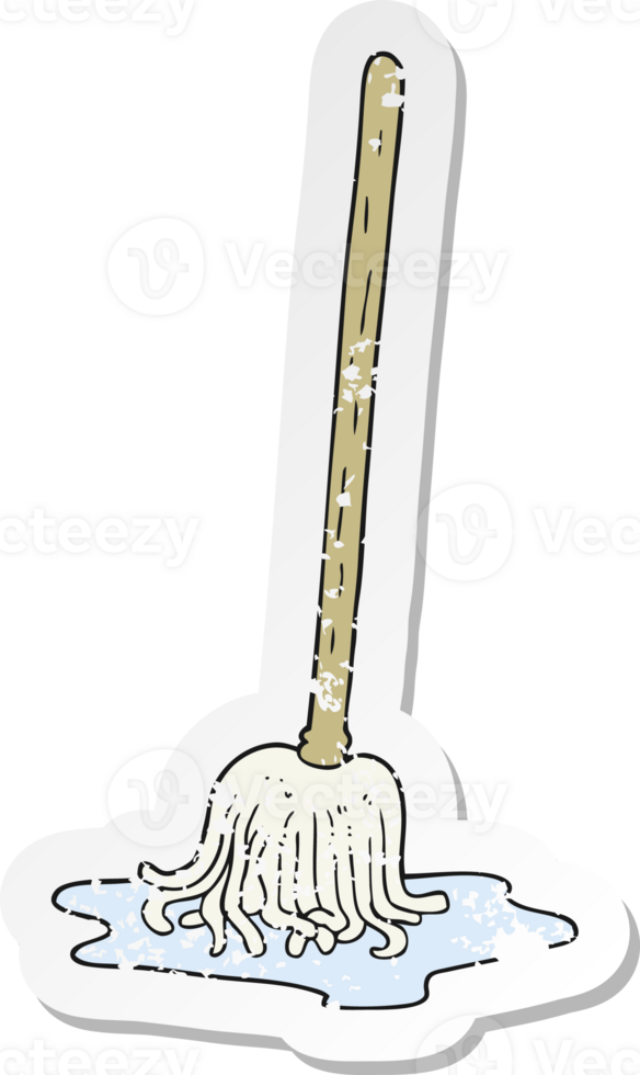 retro distressed sticker of a cartoon mop png