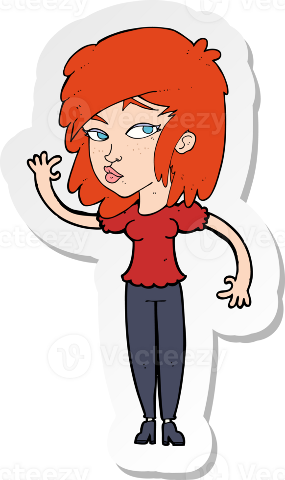 sticker of a cartoon pretty woman waving png