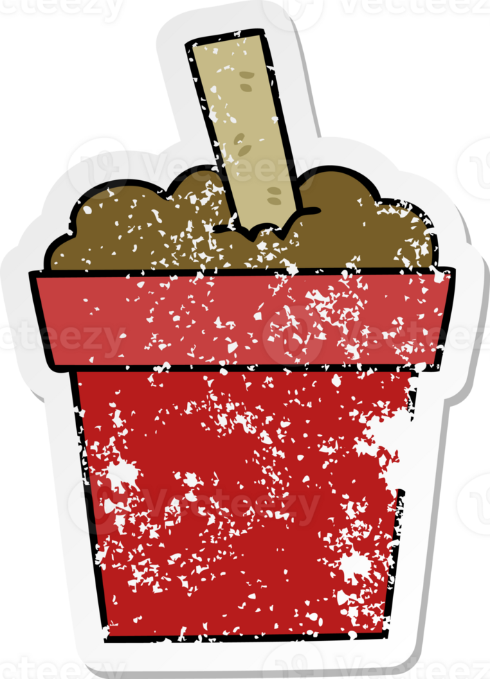 distressed sticker of a quirky hand drawn cartoon plant pot png