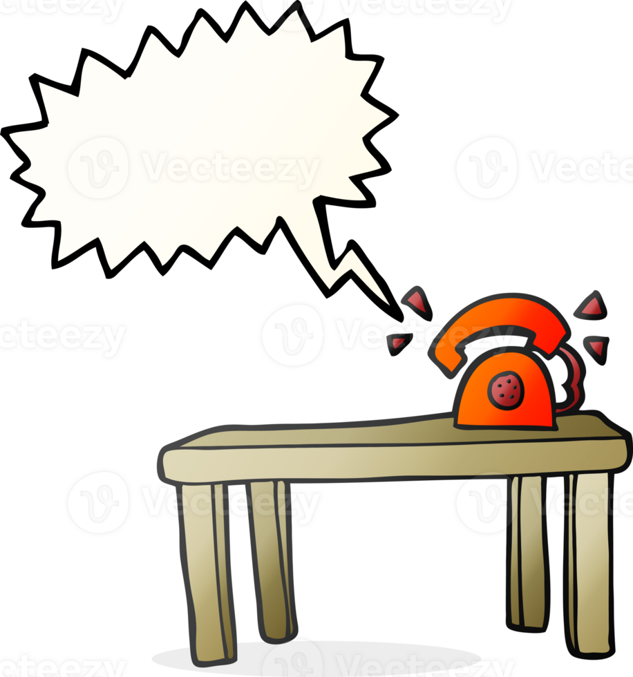 hand drawn speech bubble cartoon phone ringing on desk png