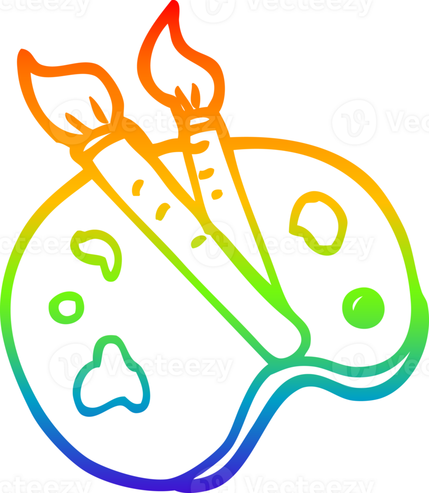 regenboog helling lijn tekening van een tekenfilm artiest palet png