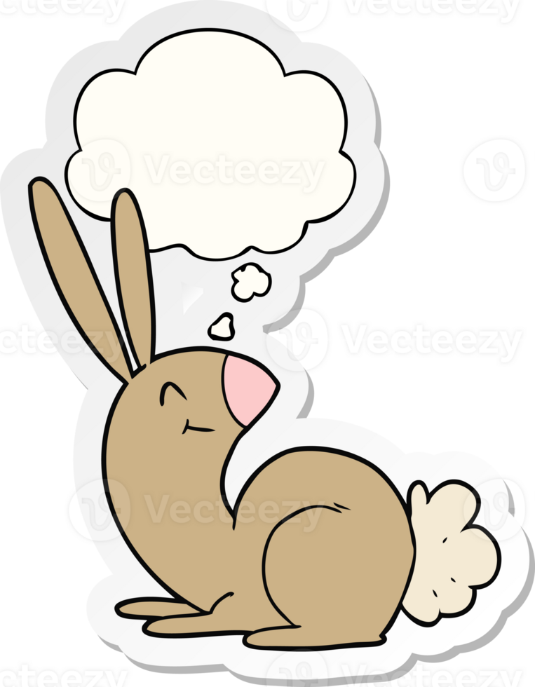 cute cartoon rabbit with thought bubble as a printed sticker png