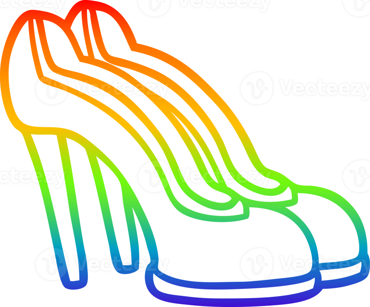 rainbow gradient line drawing of a cartoon red shoes png