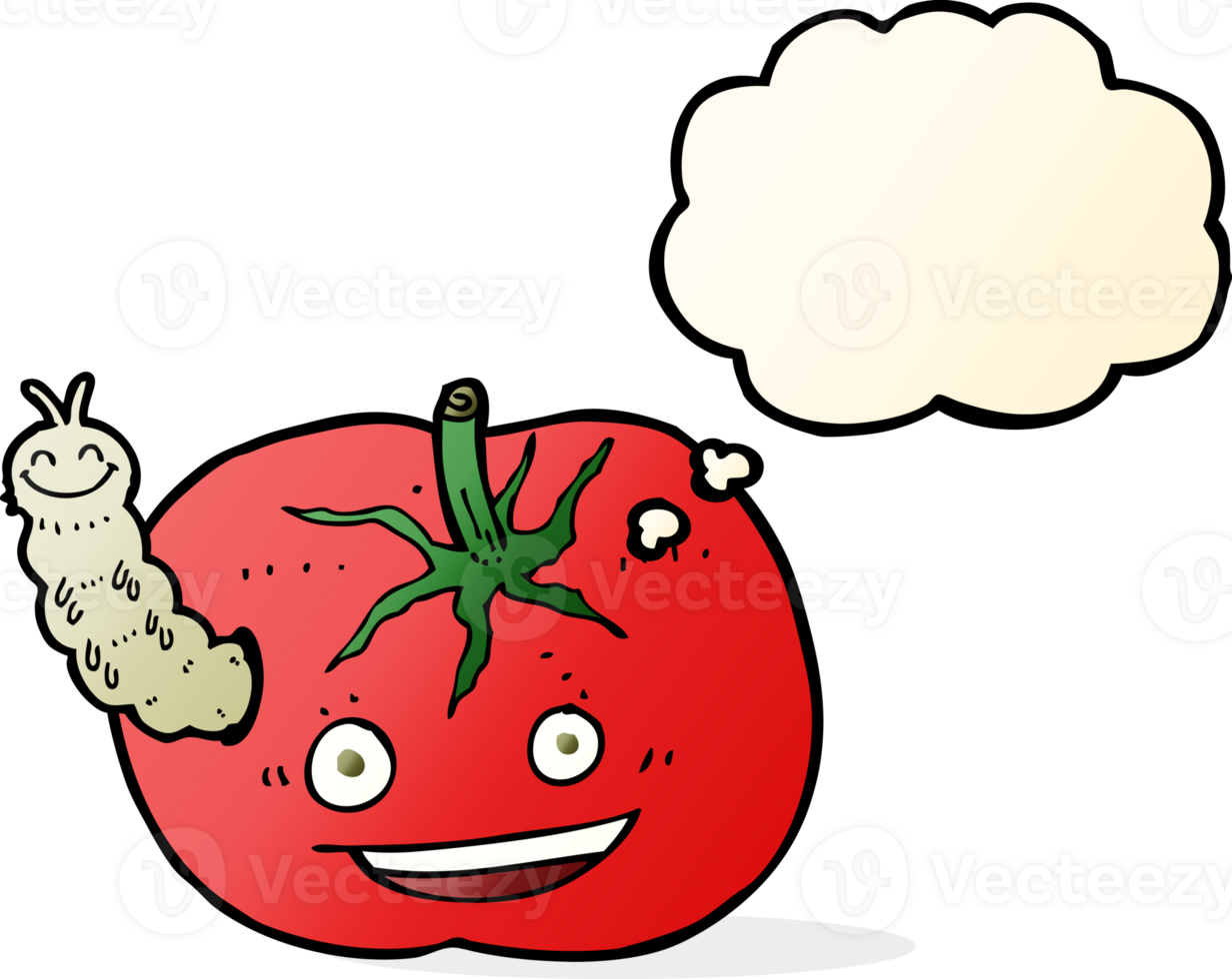 cartoon tomato with bug with thought bubble png