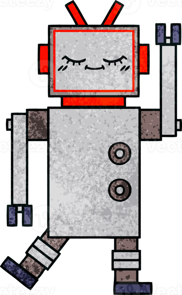 retro grunge texture cartoon of a robot png