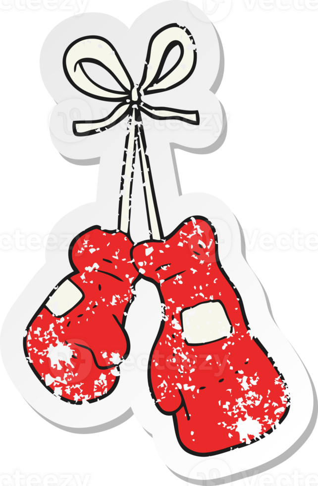 retro distressed sticker of a cartoon boxing gloves png