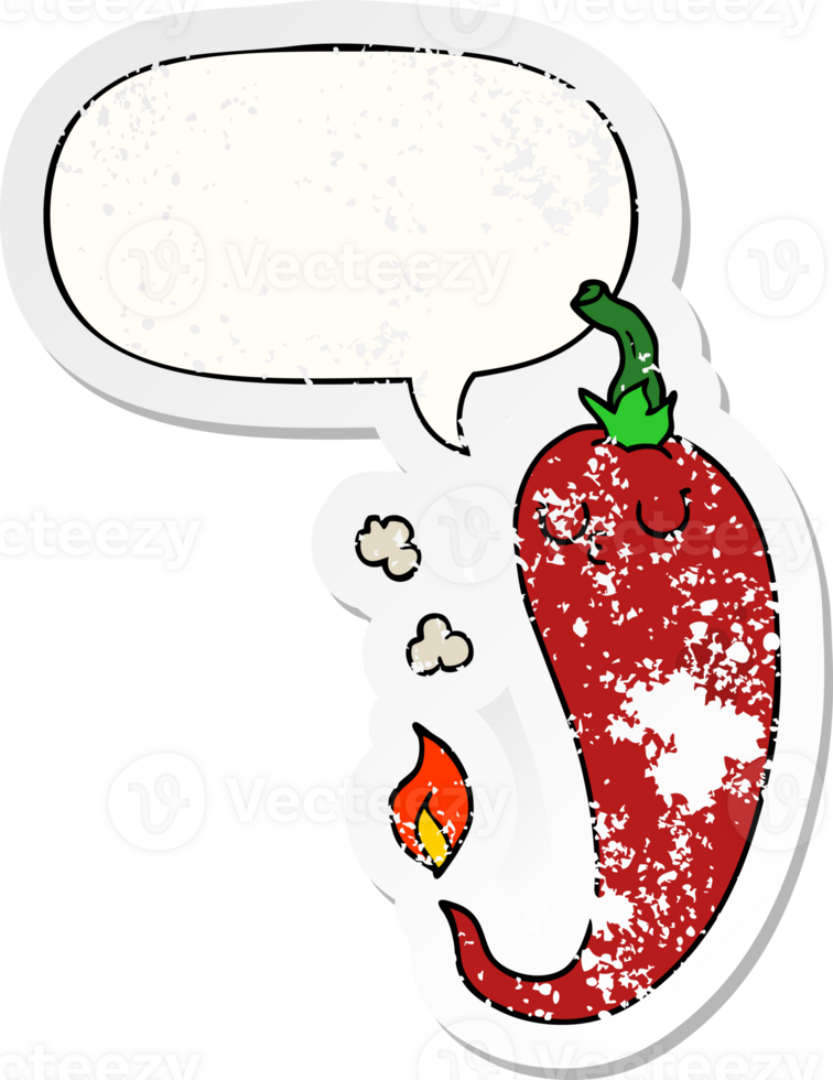 cartoon hot chili pepper with speech bubble distressed distressed old sticker png