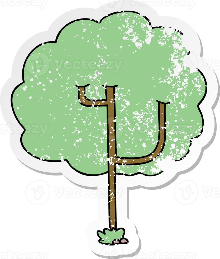 distressed sticker of a quirky hand drawn cartoon tree png