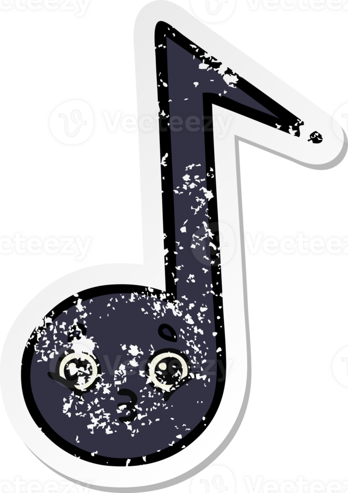 distressed sticker of a cute cartoon musical note png