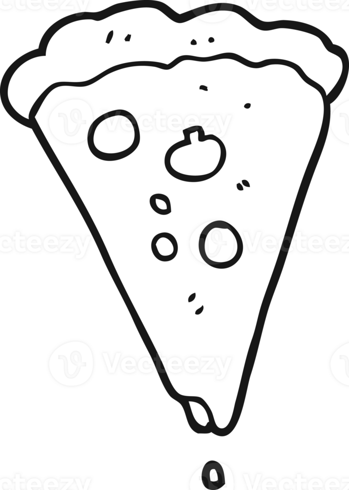 hand drawn black and white cartoon pizza png