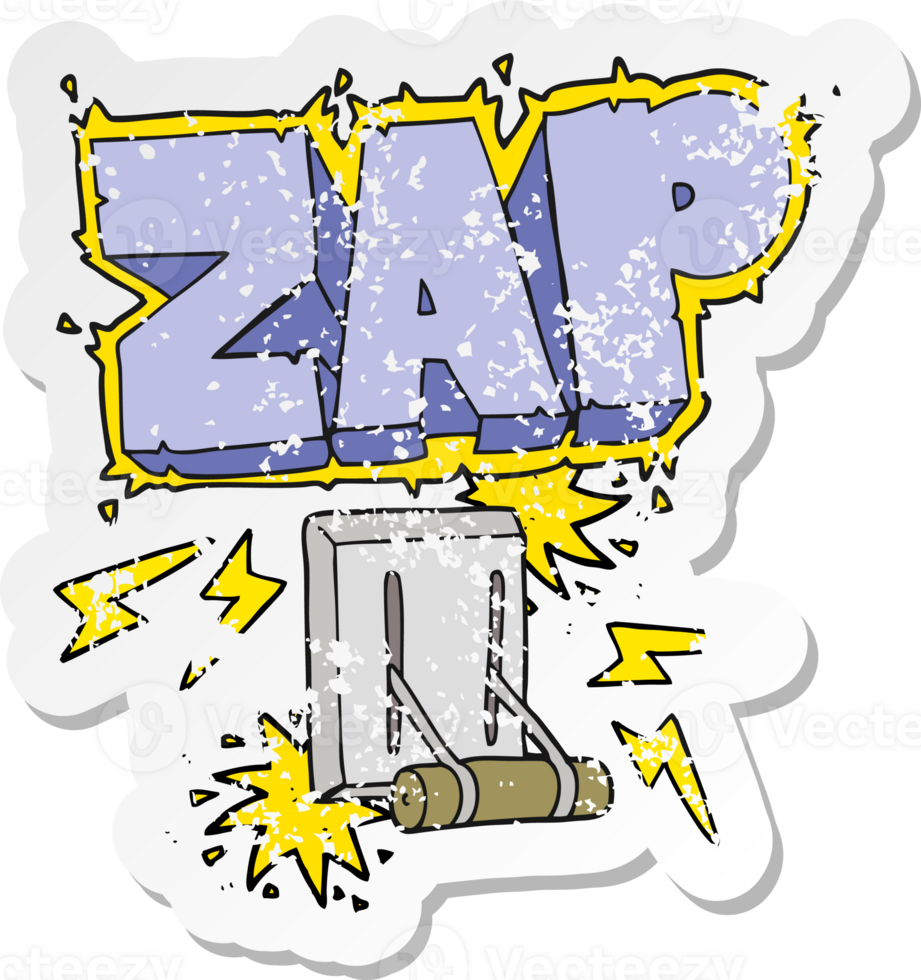 retro distressed sticker of a cartoon electrical switch zapping png