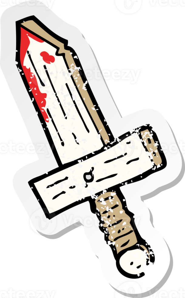 retro distressed sticker of a cartoon wooden sword png