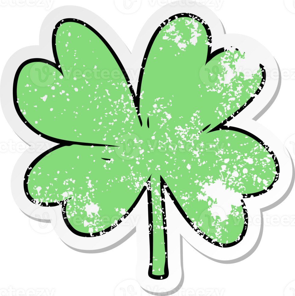 distressed sticker of a cartoon four leaf clover png
