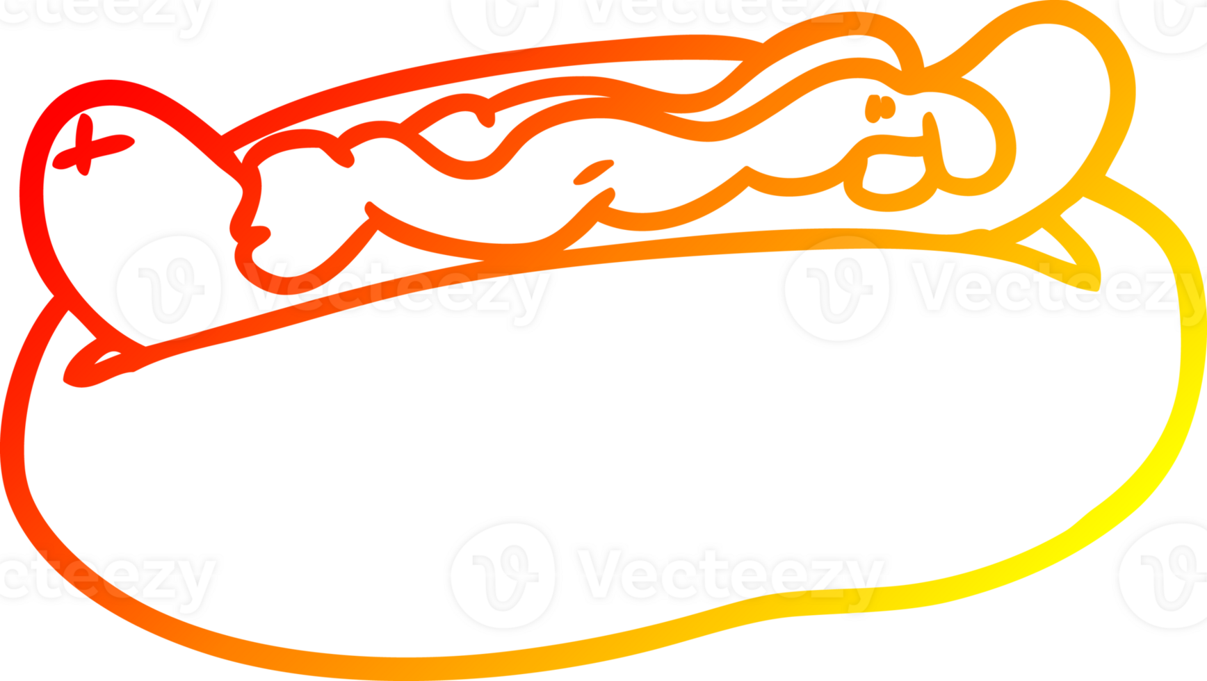 warm gradient line drawing of a hotdog with mustard and ketchup png