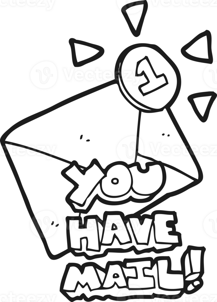 hand drawn black and white cartoon email png