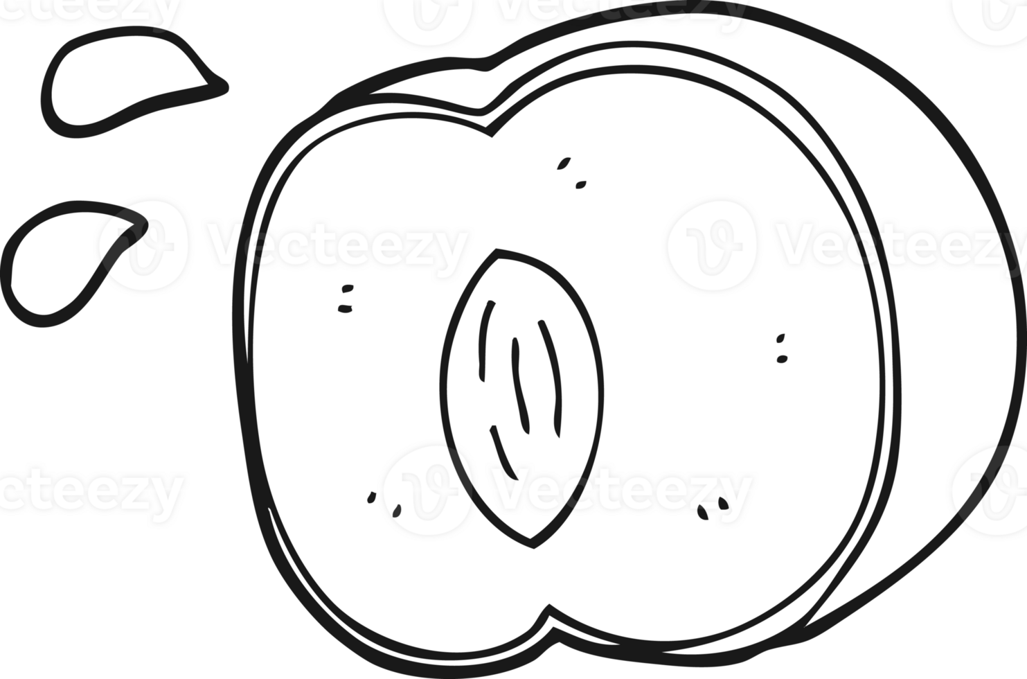 hand drawn black and white cartoon juicy peach png