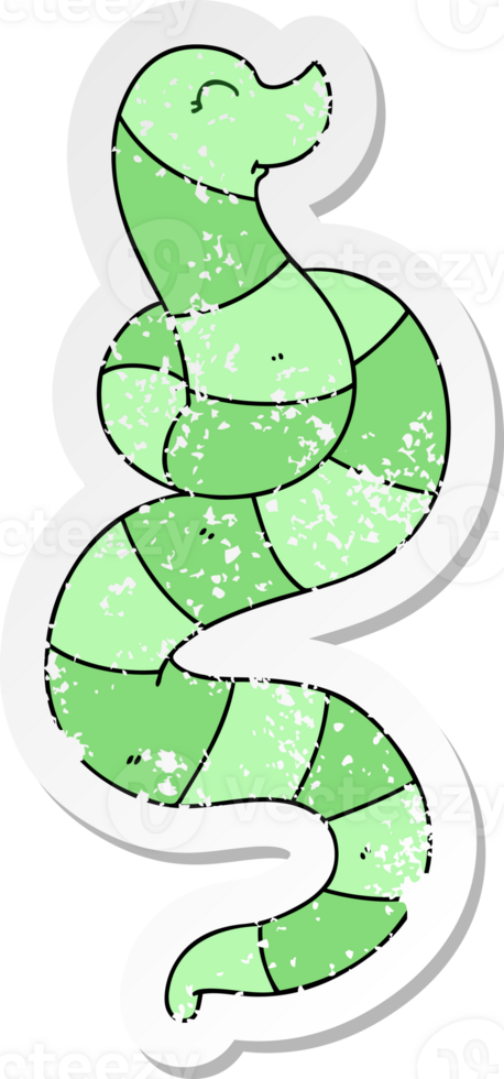 distressed sticker of a quirky hand drawn cartoon snake png
