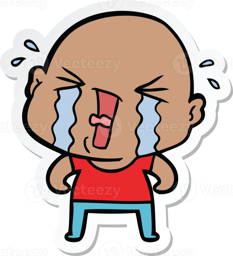 sticker of a cartoon crying bald man png