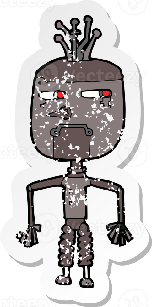 retro distressed sticker of a cartoon robot png