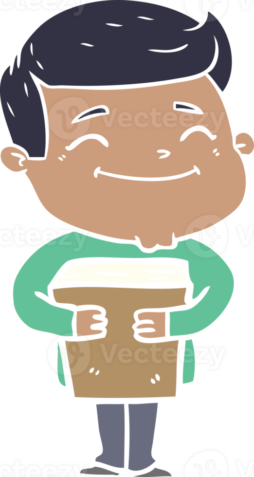 happy flat color style cartoon man holding book png