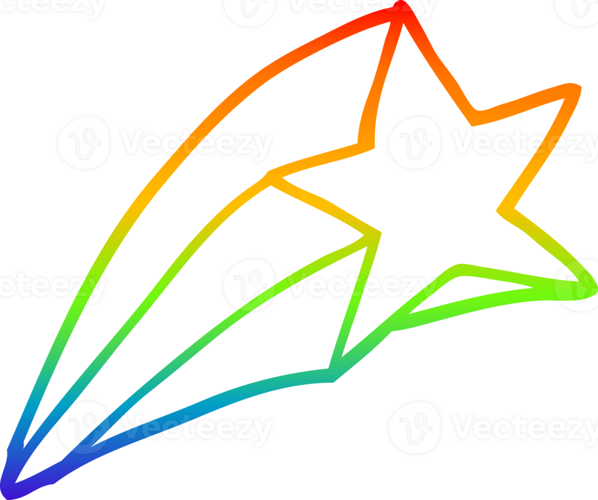rainbow gradient line drawing of a cartoon shooting star png