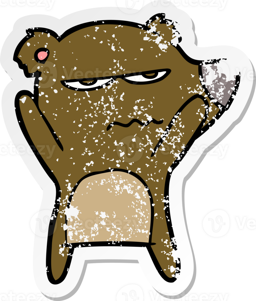 distressed sticker of a angry bear cartoon png