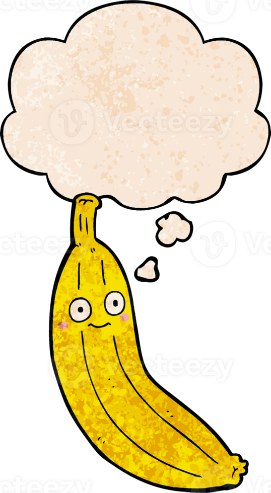 cartoon banana with thought bubble in grunge texture style png
