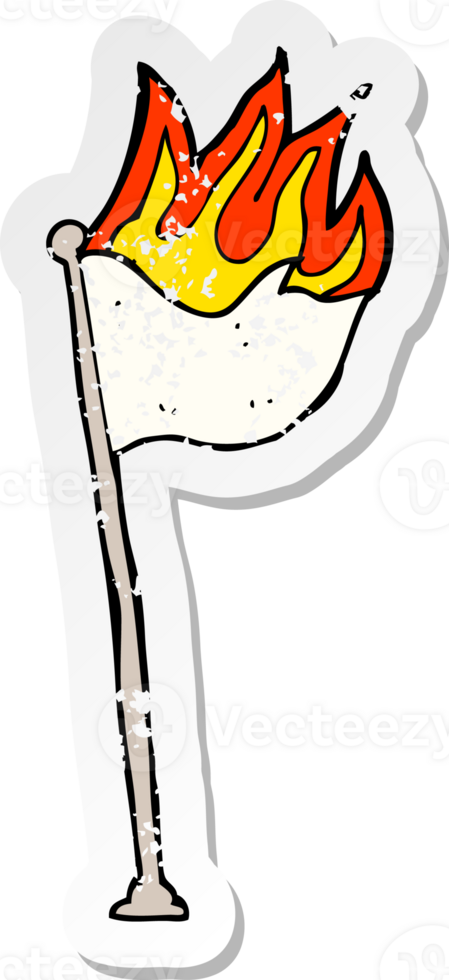 retro distressed sticker of a cartoon burning flag on pole png