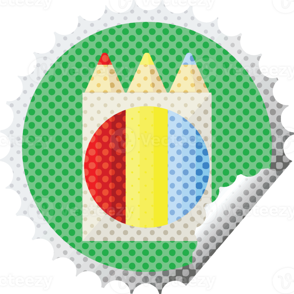 pack of coloring pencils graphic   illustration round sticker stamp png