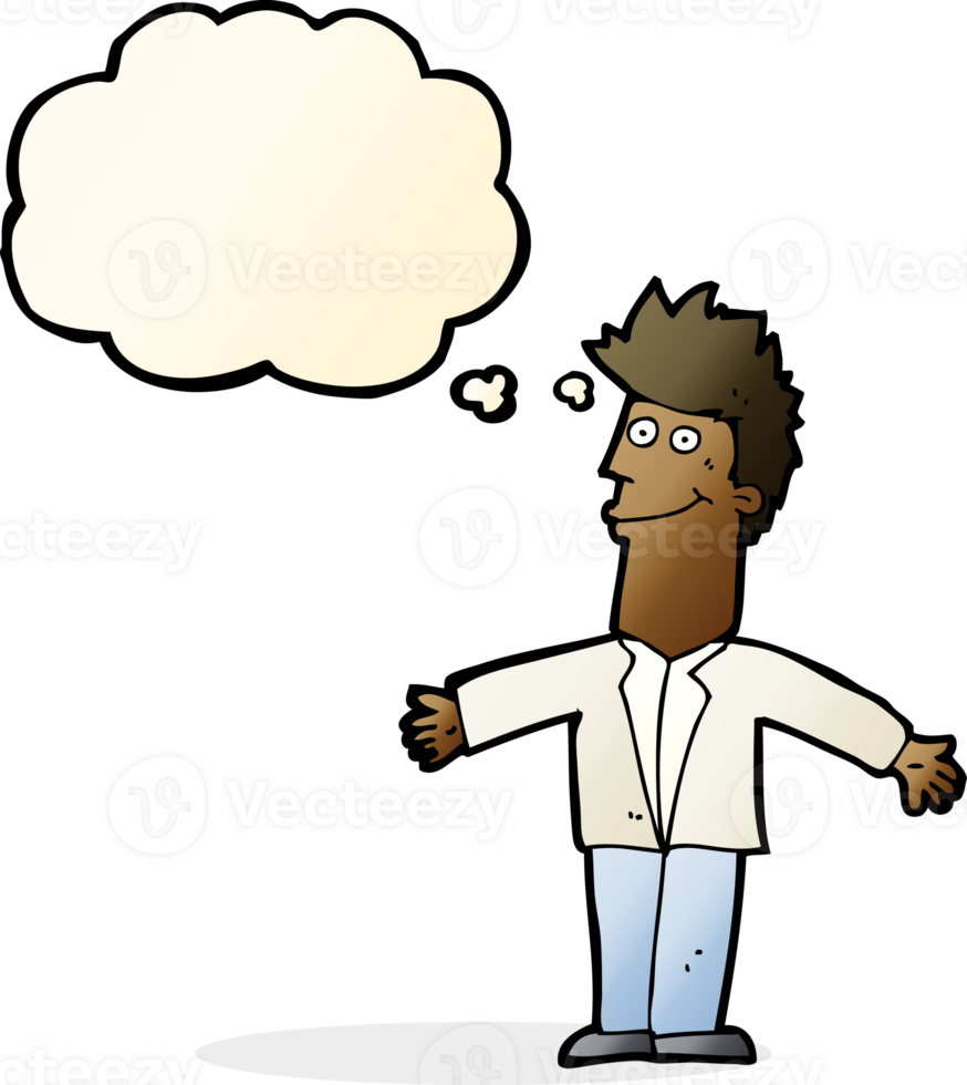 cartoon happy man with thought bubble png