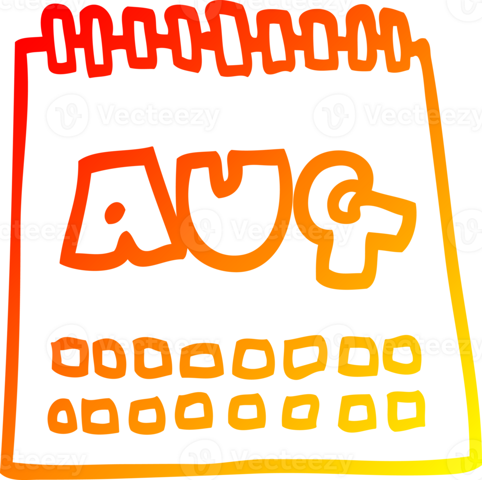 warm gradient line drawing of a cartoon calendar showing month of august png