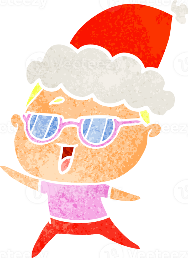 hand drawn retro cartoon of a happy woman wearing spectacles wearing santa hat png