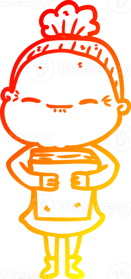 warm gradient line drawing of a cartoon peaceful old woman png
