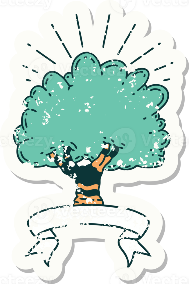 worn old sticker of a tattoo style tree png