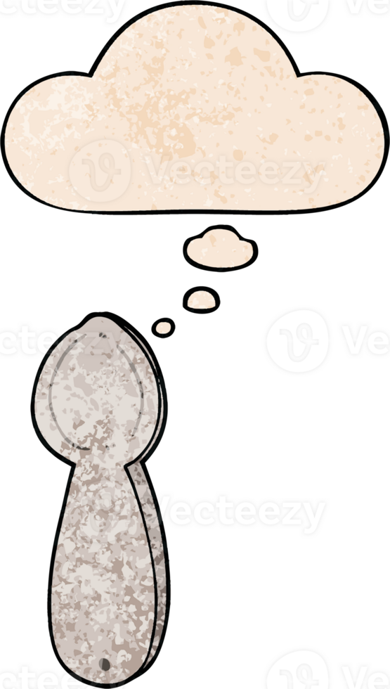 cartoon spoon with thought bubble in grunge texture style png