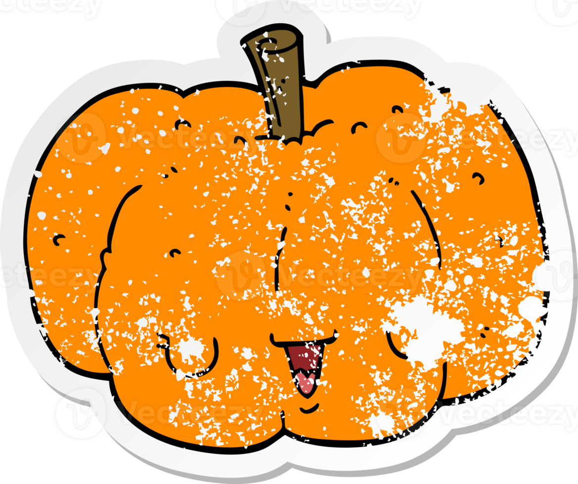 distressed sticker of a cartoon pumpkin png