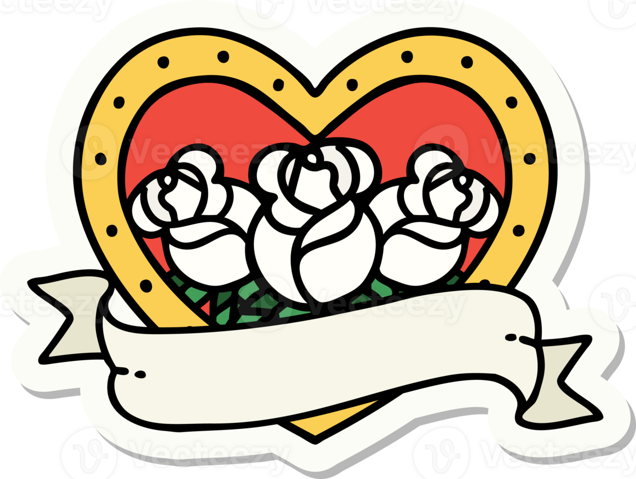 sticker of tattoo in traditional style of a heart and banner with flowers png