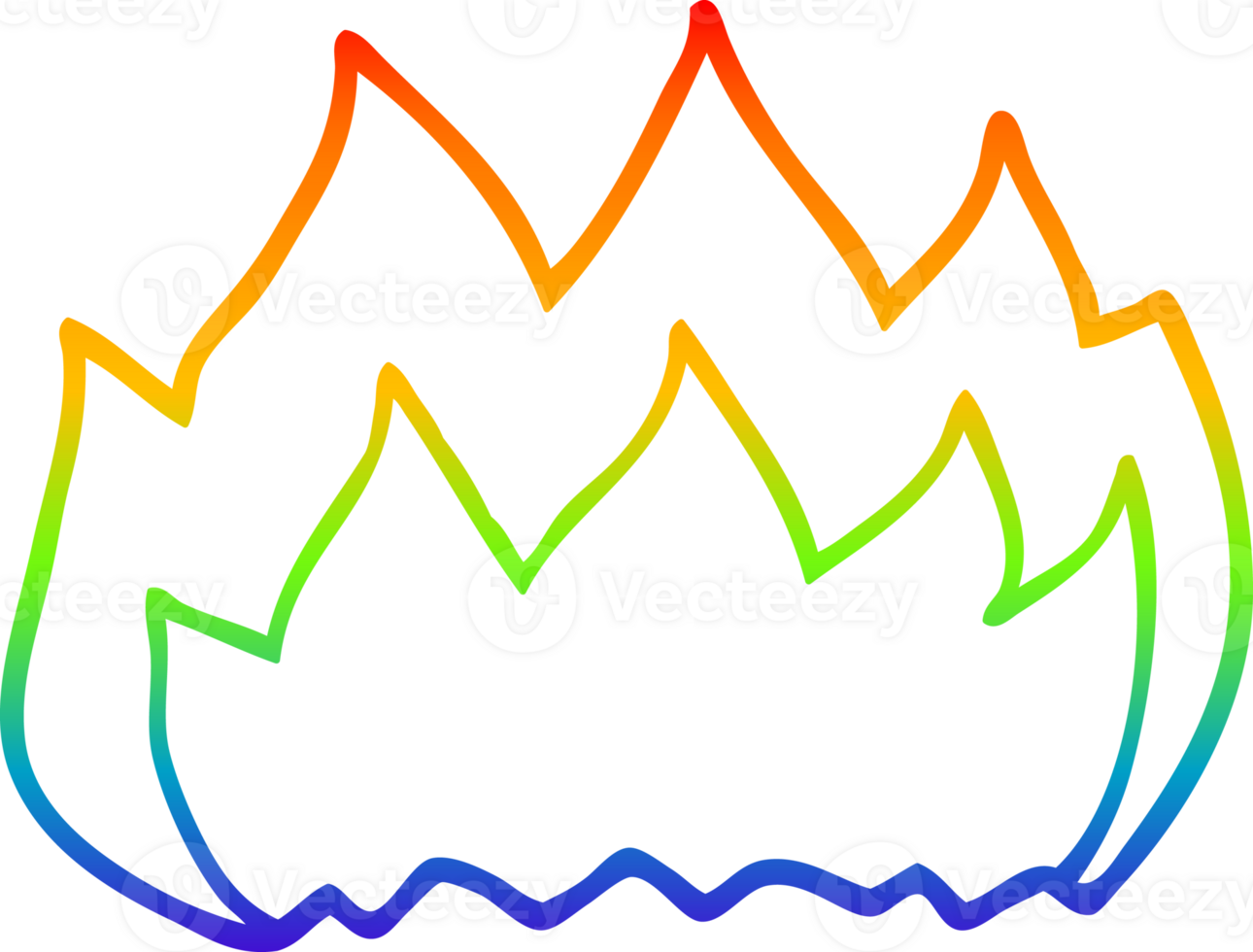 rainbow gradient line drawing of a cartoon hot flame png