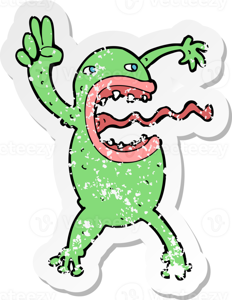 retro distressed sticker of a cartoon crazy frog png