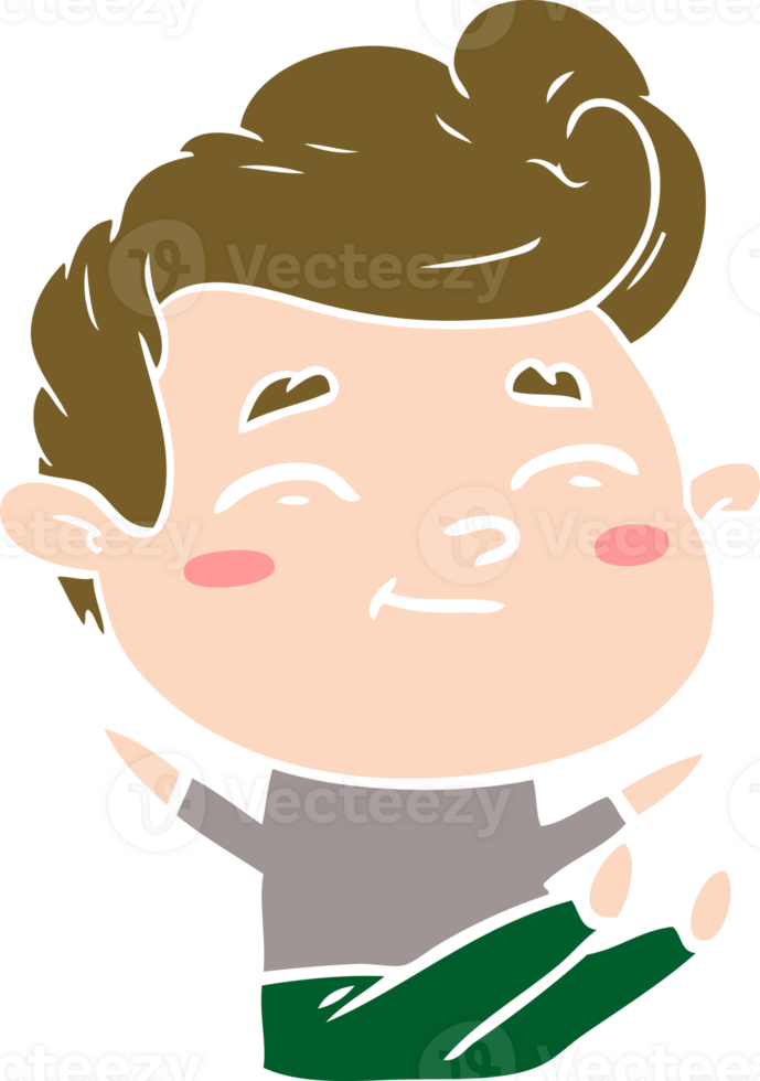 happy flat color style cartoon man sitting png