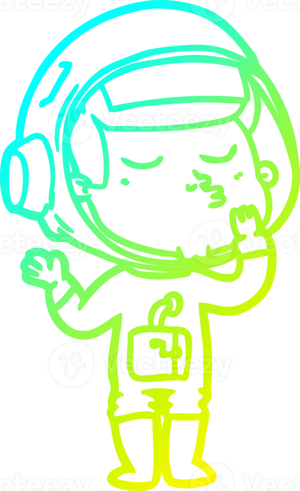 cold gradient line drawing of a cartoon confident astronaut png